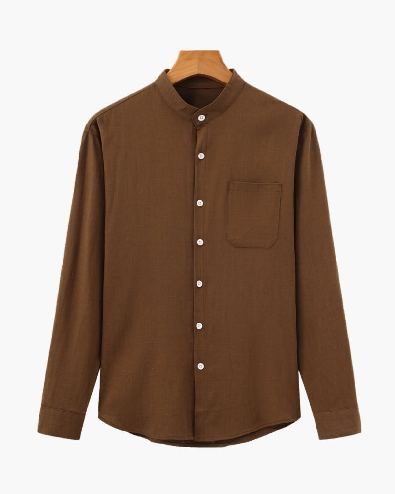 Camisa Masculina de Cuello Mao – Algodón Texturado y Calce Relajado