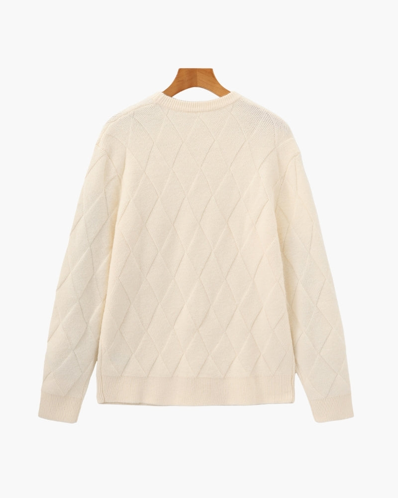 Sweater de Punto Diamante con Cuello Redondo