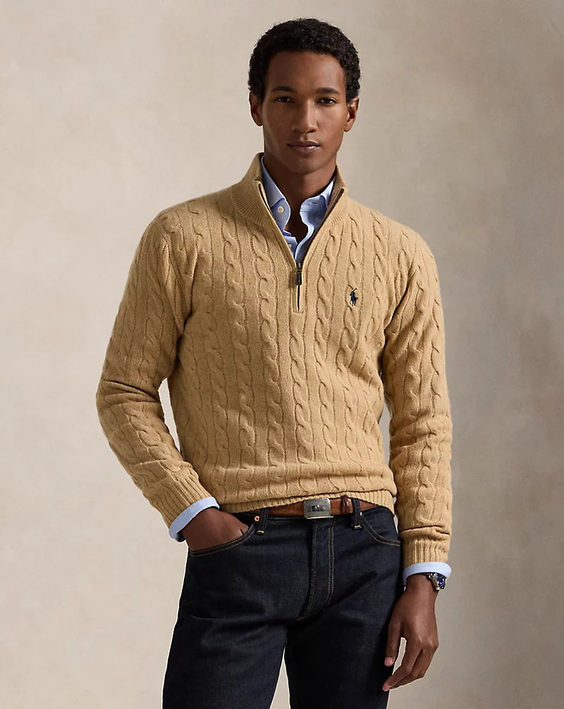 Quarter-Zip Ralph Lauren de Tejido Trenzado con Cierre hasta el Pecho