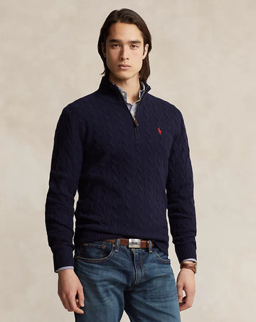 Quarter-Zip Ralph Lauren de Tejido Trenzado con Cierre hasta el Pecho